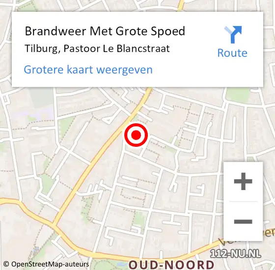 Locatie op kaart van de 112 melding: Brandweer Met Grote Spoed Naar Tilburg, Pastoor Le Blancstraat op 22 september 2016 03:40