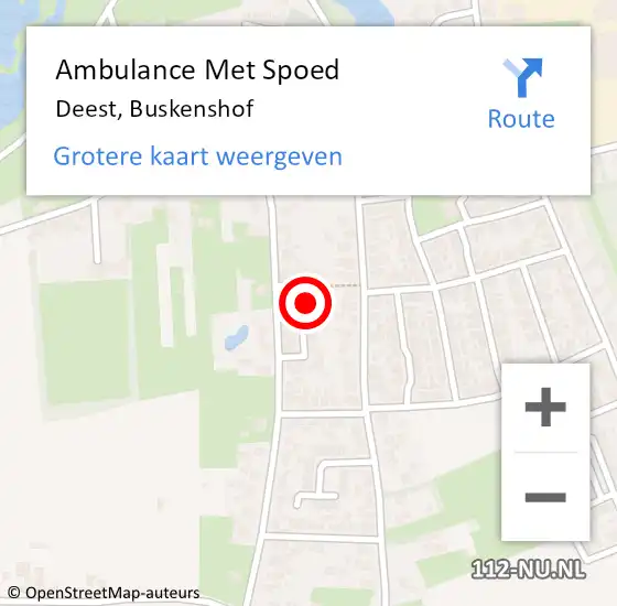 Locatie op kaart van de 112 melding: Ambulance Met Spoed Naar Deest, Buskenshof op 22 september 2016 05:03