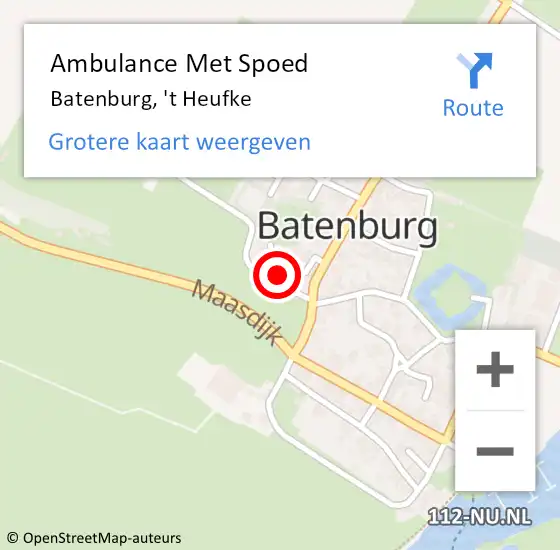 Locatie op kaart van de 112 melding: Ambulance Met Spoed Naar Batenburg, 't Heufke op 22 september 2016 05:15