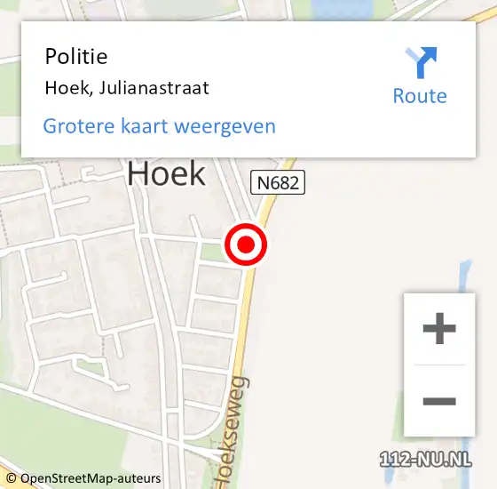 Locatie op kaart van de 112 melding: Politie Hoek, Julianastraat op 22 september 2016 07:47