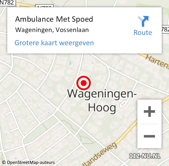 Locatie op kaart van de 112 melding: Ambulance Met Spoed Naar Wageningen, Vossenlaan op 22 september 2016 08:15