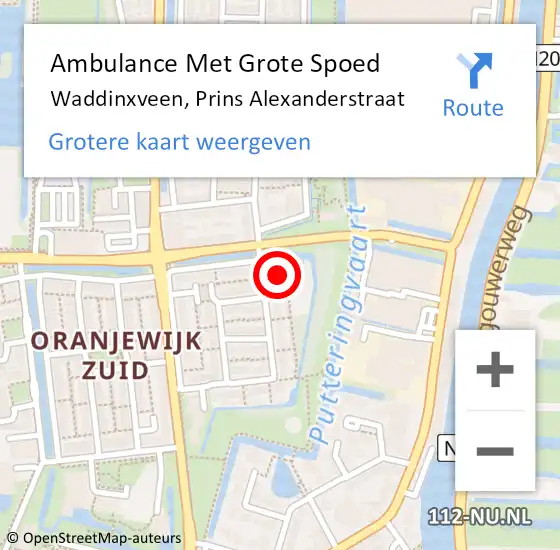 Locatie op kaart van de 112 melding: Ambulance Met Grote Spoed Naar Waddinxveen, Prins Alexanderstraat op 22 september 2016 08:19