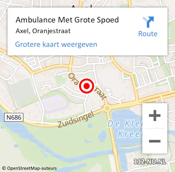 Locatie op kaart van de 112 melding: Ambulance Met Grote Spoed Naar Axel, Oranjestraat op 22 september 2016 09:32