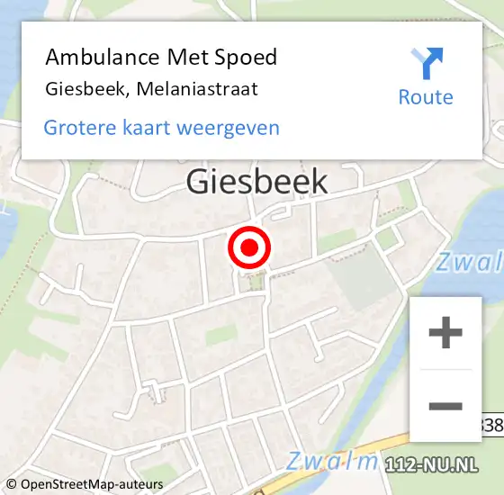 Locatie op kaart van de 112 melding: Ambulance Met Spoed Naar Giesbeek, Melaniastraat op 22 september 2016 10:44