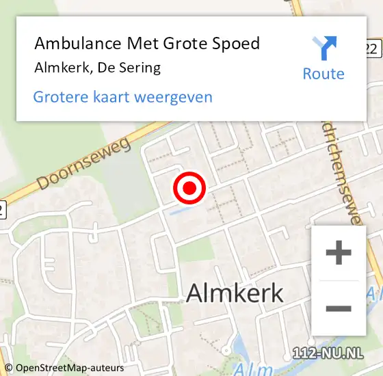 Locatie op kaart van de 112 melding: Ambulance Met Grote Spoed Naar Almkerk, De Sering op 22 september 2016 11:43