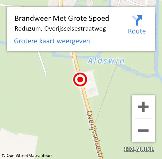 Locatie op kaart van de 112 melding: Brandweer Met Grote Spoed Naar Reduzum, Overijsselsestraatweg op 22 september 2016 11:44