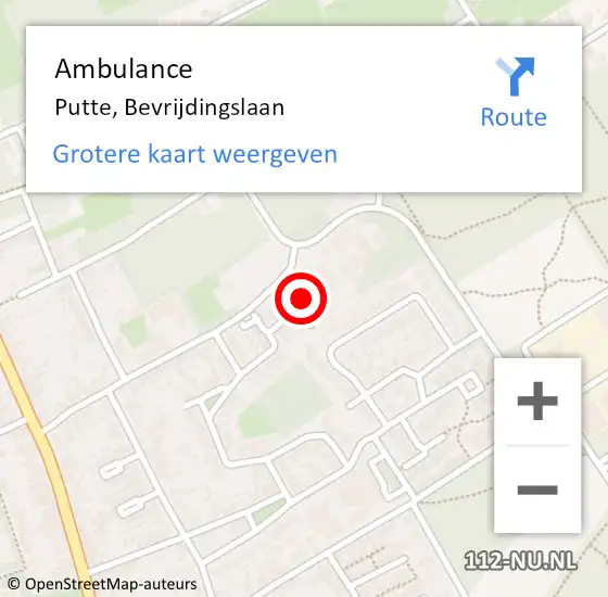 Locatie op kaart van de 112 melding: Ambulance Putte, Bevrijdingslaan op 22 september 2016 12:45