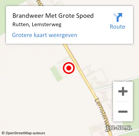 Locatie op kaart van de 112 melding: Brandweer Met Grote Spoed Naar Rutten, Lemsterweg op 22 september 2016 12:50