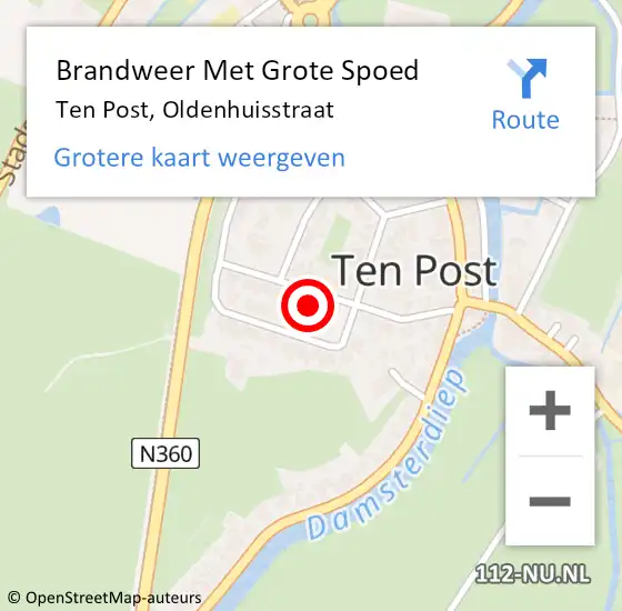 Locatie op kaart van de 112 melding: Brandweer Met Grote Spoed Naar Ten Post, Oldenhuisstraat op 22 september 2016 12:56