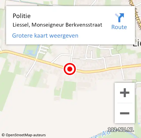 Locatie op kaart van de 112 melding: Politie Liessel, Monseigneur Berkvensstraat op 22 september 2016 13:35