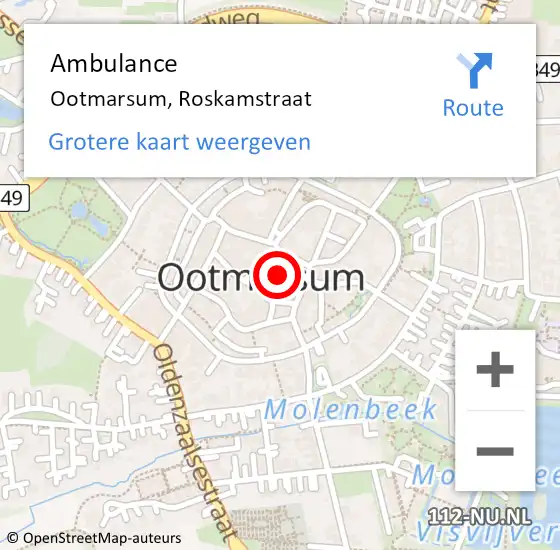 Locatie op kaart van de 112 melding: Ambulance Ootmarsum, Roskamstraat op 22 september 2016 13:45