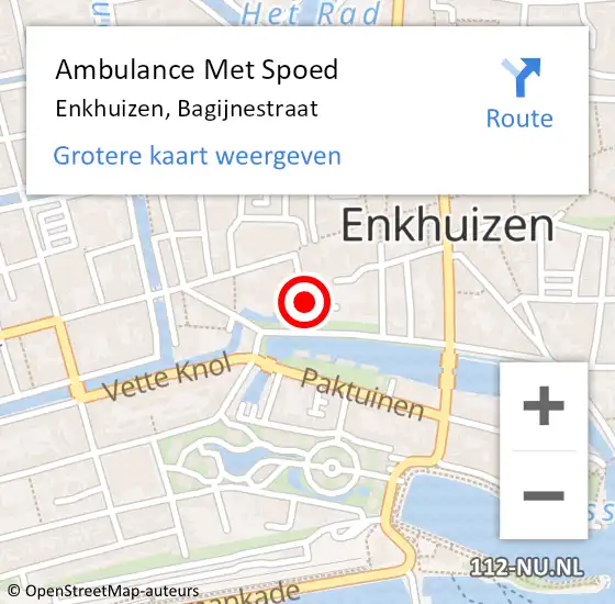 Locatie op kaart van de 112 melding: Ambulance Met Spoed Naar Enkhuizen, Bagijnestraat op 22 september 2016 14:15