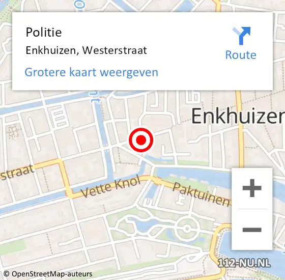 Locatie op kaart van de 112 melding: Politie Enkhuizen, Westerstraat op 22 september 2016 14:18