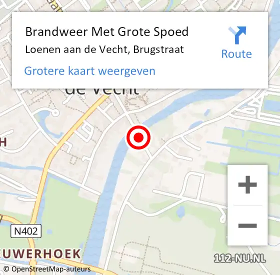 Locatie op kaart van de 112 melding: Brandweer Met Grote Spoed Naar Loenen aan de Vecht, Brugstraat op 22 september 2016 16:49