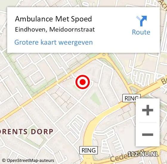 Locatie op kaart van de 112 melding: Ambulance Met Spoed Naar Eindhoven, Meidoornstraat op 22 september 2016 18:39