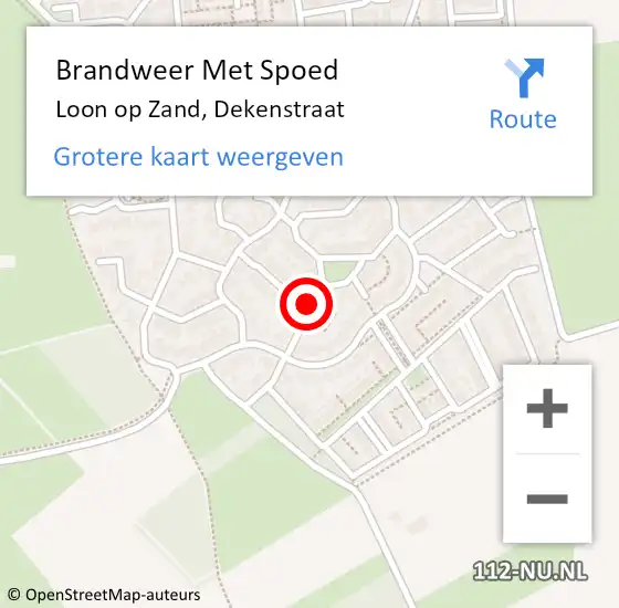 Locatie op kaart van de 112 melding: Brandweer Met Spoed Naar Loon op Zand, Dekenstraat op 22 september 2016 20:01