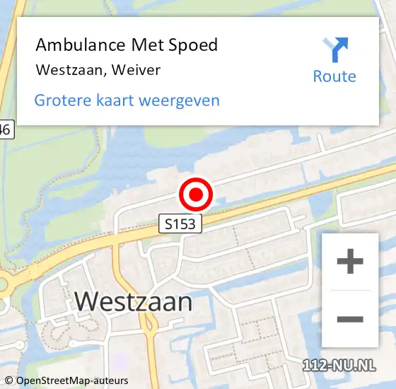 Locatie op kaart van de 112 melding: Ambulance Met Spoed Naar Westzaan, Weiver op 22 september 2016 21:10