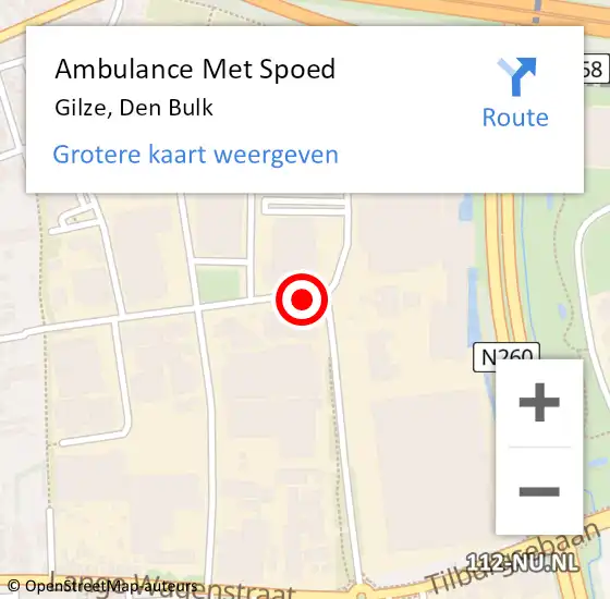 Locatie op kaart van de 112 melding: Ambulance Met Spoed Naar Gilze, Den Bulk op 22 september 2016 21:52