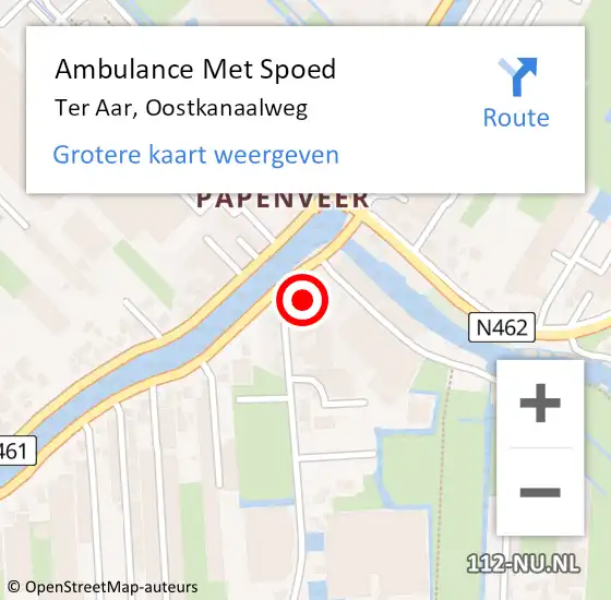 Locatie op kaart van de 112 melding: Ambulance Met Spoed Naar Ter Aar, Oostkanaalweg op 22 september 2016 23:15