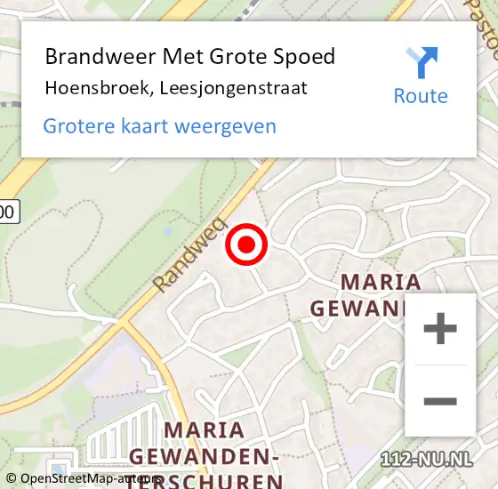 Locatie op kaart van de 112 melding: Brandweer Met Grote Spoed Naar Hoensbroek, Leesjongenstraat op 23 september 2016 02:08