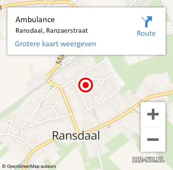 Locatie op kaart van de 112 melding: Ambulance Ransdaal, Ranzaerstraat op 28 december 2013 08:07