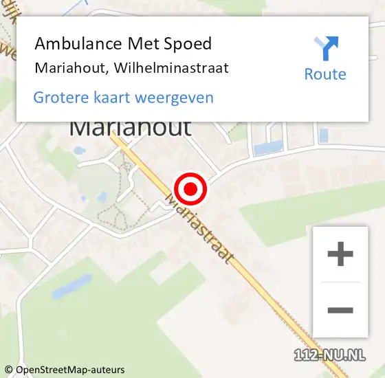 Locatie op kaart van de 112 melding: Ambulance Met Spoed Naar Mariahout, Wilhelminastraat op 23 september 2016 04:06