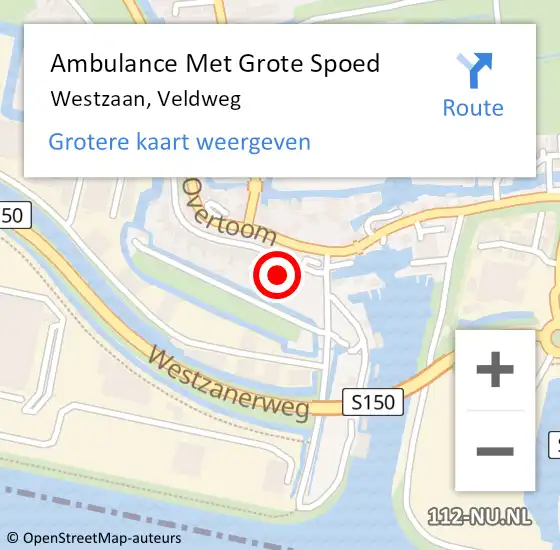 Locatie op kaart van de 112 melding: Ambulance Met Grote Spoed Naar Westzaan, Veldweg op 23 september 2016 04:46