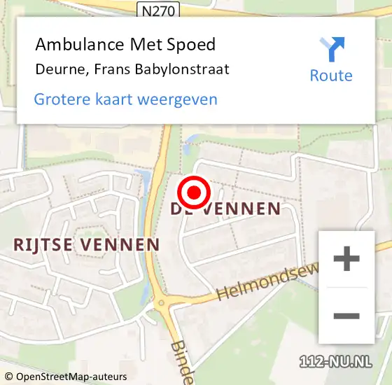 Locatie op kaart van de 112 melding: Ambulance Met Spoed Naar Deurne, Frans Babylonstraat op 23 september 2016 05:23