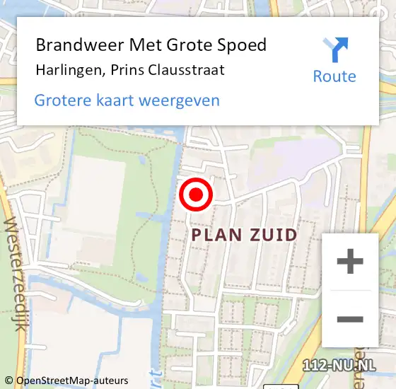 Locatie op kaart van de 112 melding: Brandweer Met Grote Spoed Naar Harlingen, Prins Clausstraat op 23 september 2016 07:19