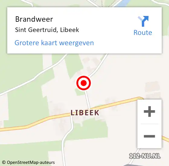 Locatie op kaart van de 112 melding: Brandweer Sint Geertruid, Libeek op 28 december 2013 08:26