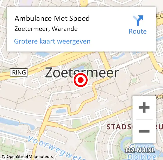 Locatie op kaart van de 112 melding: Ambulance Met Spoed Naar Zoetermeer, Warande op 23 september 2016 08:26