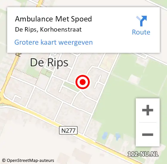 Locatie op kaart van de 112 melding: Ambulance Met Spoed Naar De Rips, Korhoenstraat op 23 september 2016 08:44