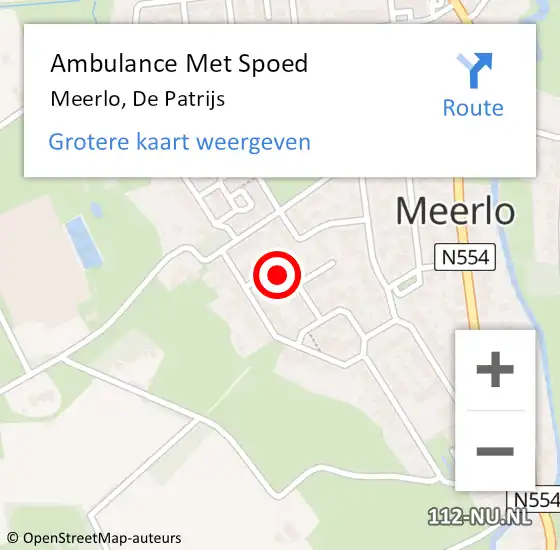 Locatie op kaart van de 112 melding: Ambulance Met Spoed Naar Meerlo, De Patrijs op 23 september 2016 08:51