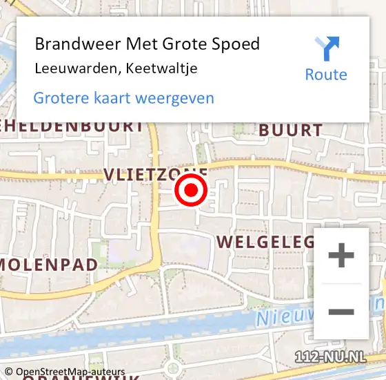 Locatie op kaart van de 112 melding: Brandweer Met Grote Spoed Naar Leeuwarden, Keetwaltje op 23 september 2016 09:10