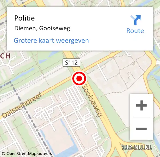 Locatie op kaart van de 112 melding: Politie Diemen, Gooiseweg op 23 september 2016 09:58