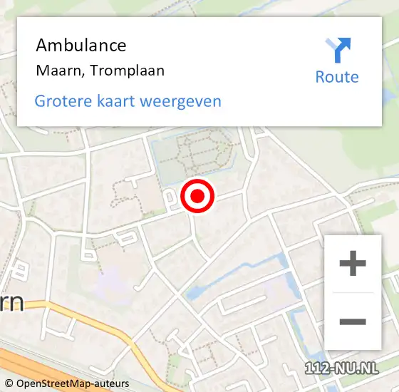 Locatie op kaart van de 112 melding: Ambulance Maarn, Tromplaan op 23 september 2016 12:58