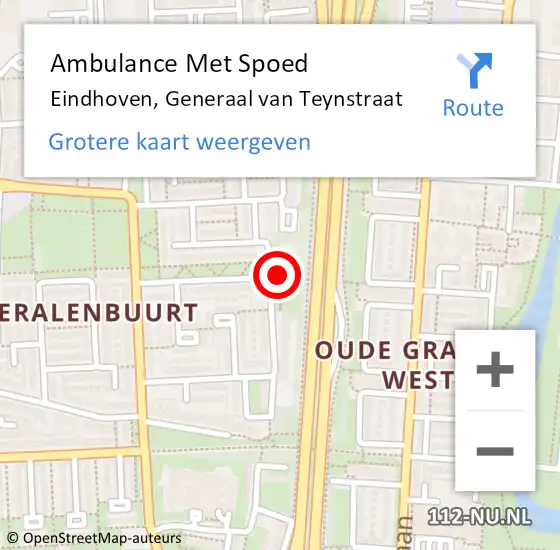 Locatie op kaart van de 112 melding: Ambulance Met Spoed Naar Eindhoven, Generaal van Teynstraat op 23 september 2016 13:27