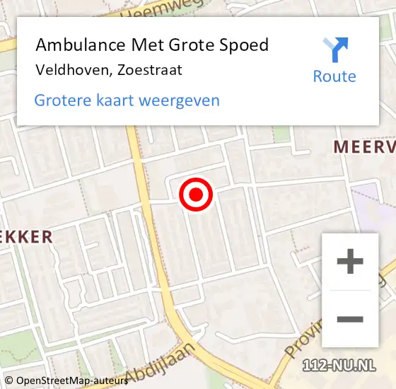 Locatie op kaart van de 112 melding: Ambulance Met Grote Spoed Naar Veldhoven, Zoestraat op 23 september 2016 14:08