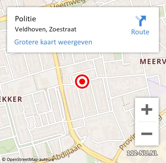 Locatie op kaart van de 112 melding: Politie Veldhoven, Zoestraat op 23 september 2016 14:08