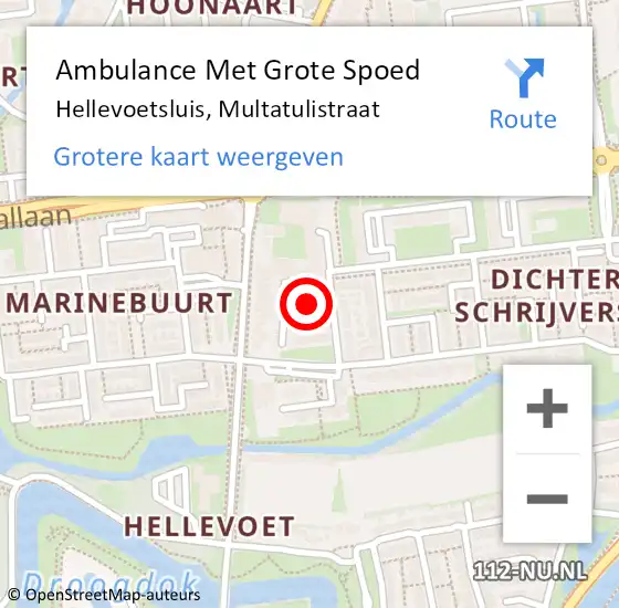 Locatie op kaart van de 112 melding: Ambulance Met Grote Spoed Naar Hellevoetsluis, Multatulistraat op 23 september 2016 14:57