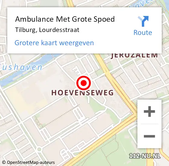 Locatie op kaart van de 112 melding: Ambulance Met Grote Spoed Naar Tilburg, Lourdesstraat op 23 september 2016 15:21