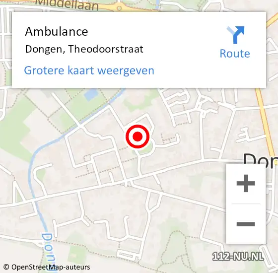 Locatie op kaart van de 112 melding: Ambulance Dongen, Theodoorstraat op 23 september 2016 16:09