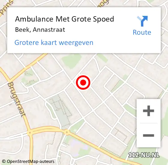 Locatie op kaart van de 112 melding: Ambulance Met Grote Spoed Naar Beek, Annastraat op 28 december 2013 09:53