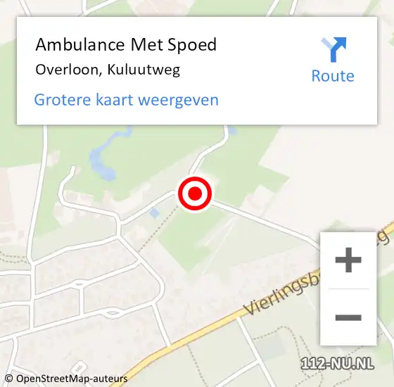 Locatie op kaart van de 112 melding: Ambulance Met Spoed Naar Overloon, Kuluutweg op 23 september 2016 17:14