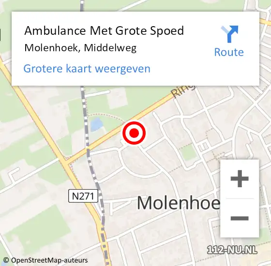 Locatie op kaart van de 112 melding: Ambulance Met Grote Spoed Naar Molenhoek, Middelweg op 23 september 2016 17:24