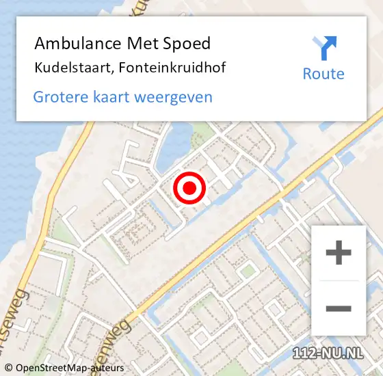 Locatie op kaart van de 112 melding: Ambulance Met Spoed Naar Kudelstaart, Fonteinkruidhof op 23 september 2016 18:03