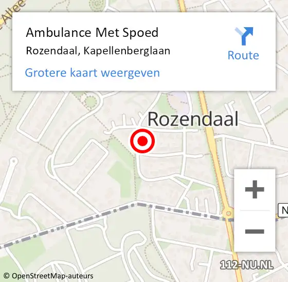 Locatie op kaart van de 112 melding: Ambulance Met Spoed Naar Rozendaal, Kapellenberglaan op 23 september 2016 18:26