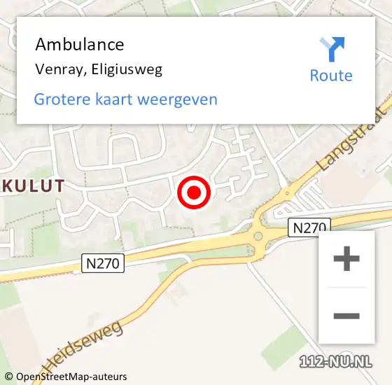 Locatie op kaart van de 112 melding: Ambulance Venray, Eligiusweg op 17 september 2013 12:58