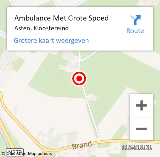 Locatie op kaart van de 112 melding: Ambulance Met Grote Spoed Naar Asten, Kloostereind op 23 september 2016 22:13