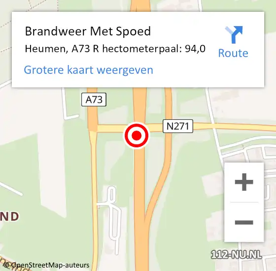 Locatie op kaart van de 112 melding: Brandweer Met Spoed Naar Heumen, A73 L hectometerpaal: 95,8 op 24 september 2016 00:49